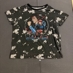 David Bowie 1973 World Tour Graphic T-Shirt Bleach Wash Black XXL